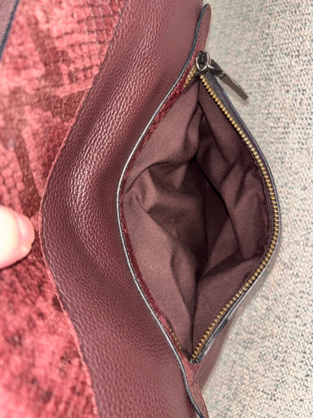 Coach Tyler Leather Tote Burgundy w/Purple/Snake Details, Crossbody Strap - Picture 8 of 16